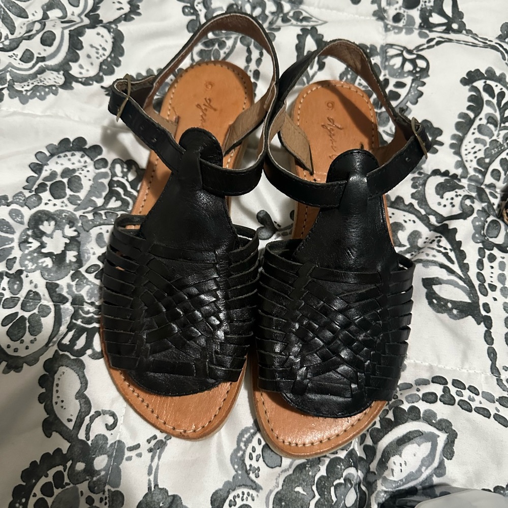 Women's Black Woven Leather Slingback Sandals